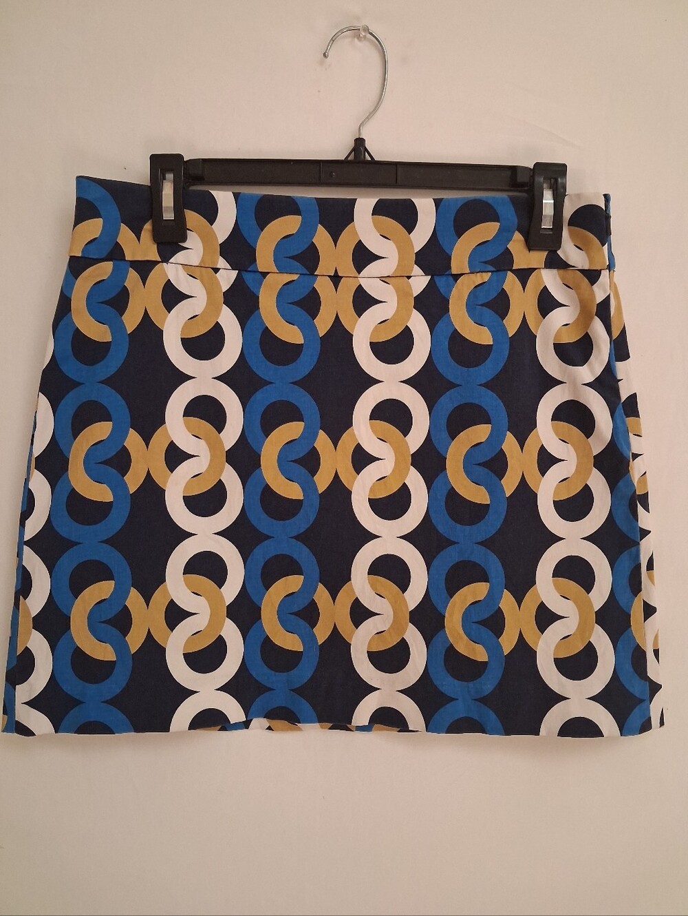 J.Crew Retro Geometric Chain Link Skirt Blue Gold 4